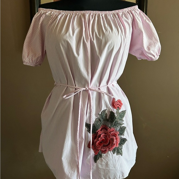 Pink Plus Striped Off the Shoulder Top EUC Size 1X - Picture 5 of 7